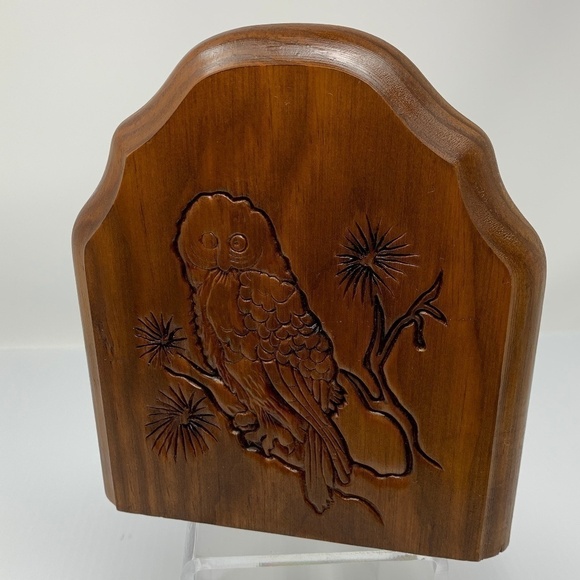 Vintage Owl Bookend Carved Wood Cottagecore Bibliophile - Picture 1 of 8